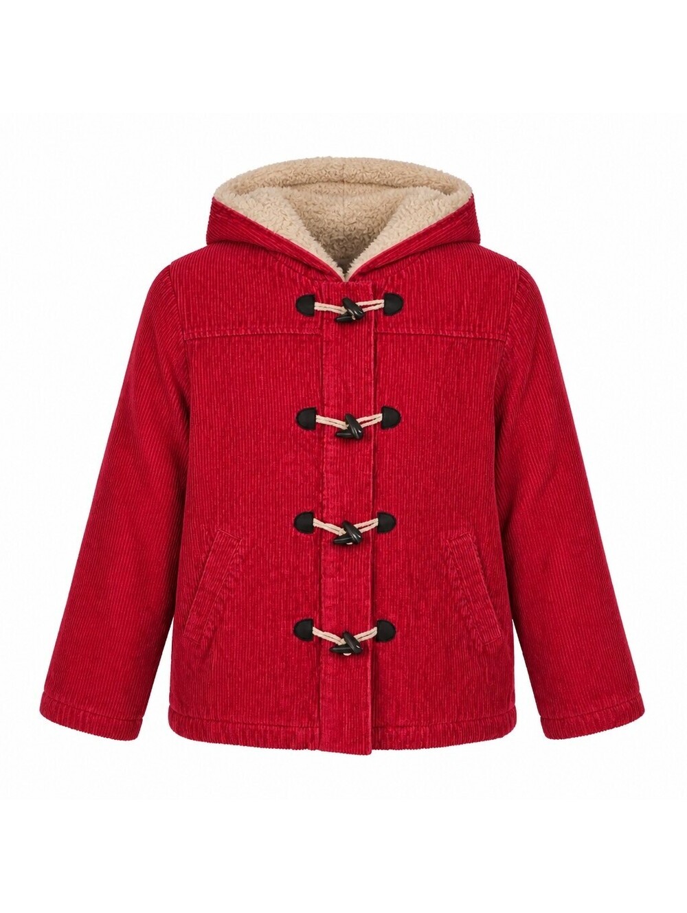 Kids Red Corduroy Hooded Jacket with Toggle Buttons Size 10-12